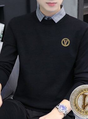 衬衫领拼接假两件毛衣男2025秋冬新款高级感韩系针织衫修身毛ZZ68