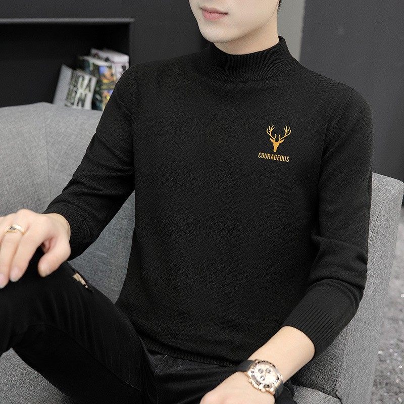 2026秋冬男士半高领毛衣季修身鹿头工艺打底衫内搭保暖中领针ZZ53,男装,卫衣,淘宝优惠券,粉丝福利购,淘宝优惠卷