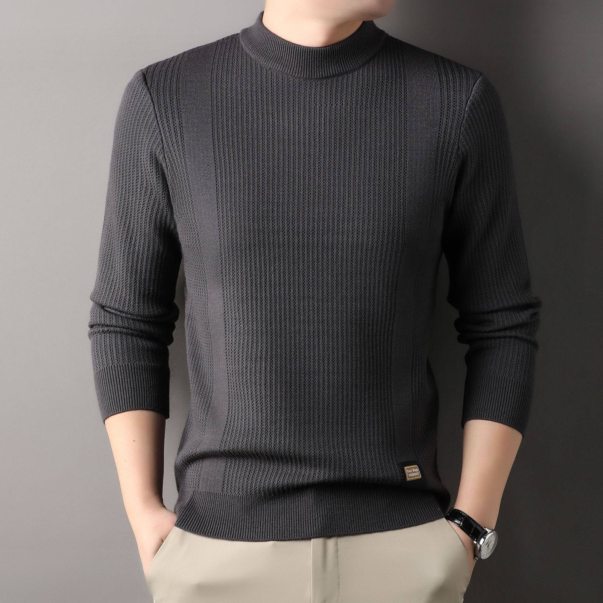 秋冬季新款纯色圆领毛衣男士潮流设计休闲百搭修身针织打底衫EC02
