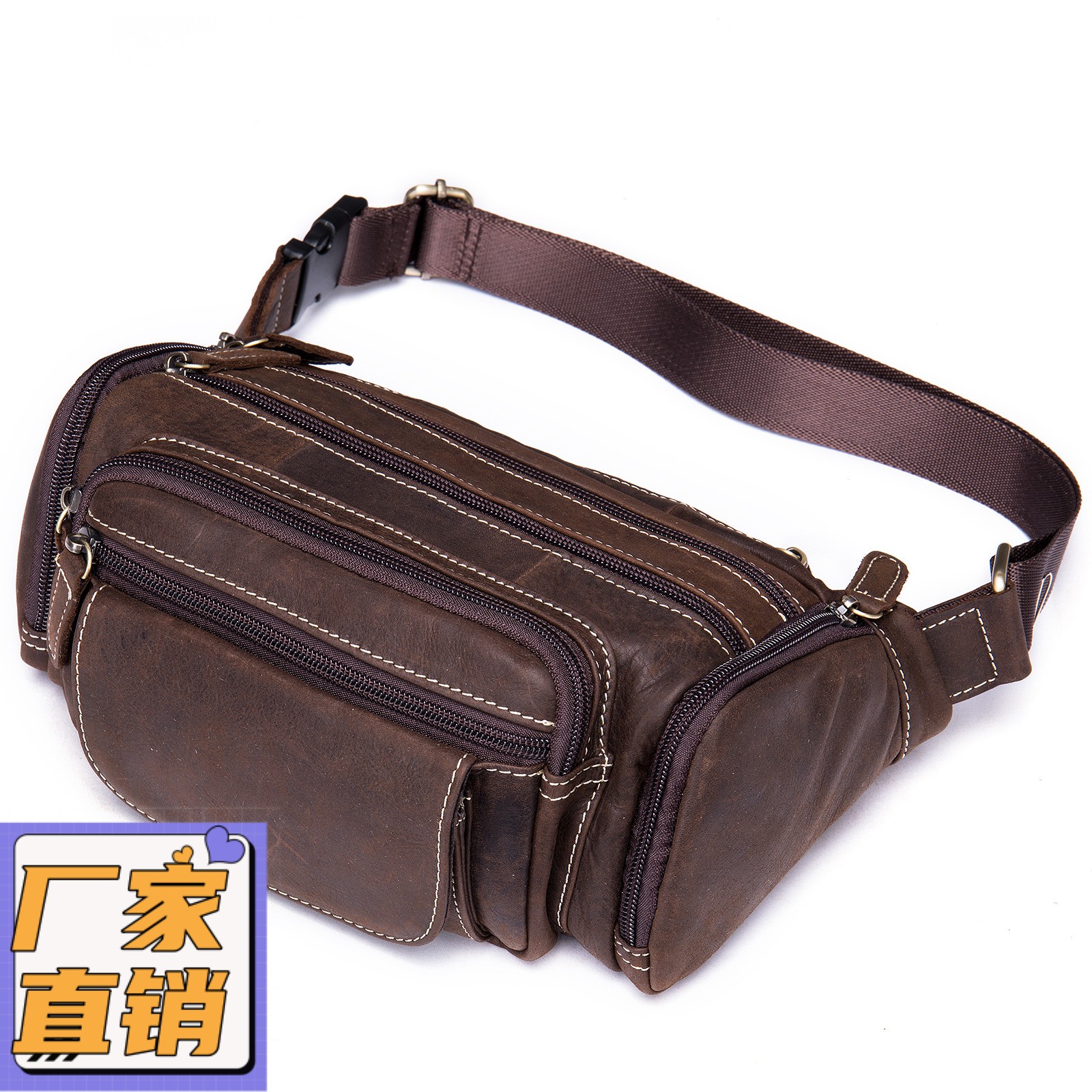 品牌真皮男包欧美复古大容量户外腰包头层牛皮男士腰包斜挎包gd02
