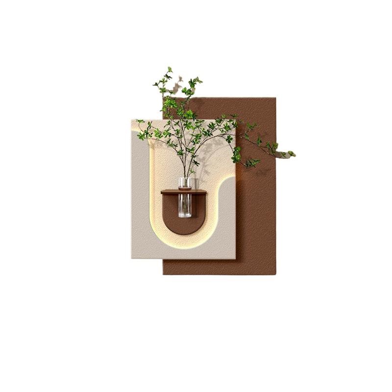 立体砂岩装饰画水k培绿植物DIY高级带花瓶玄关挂画入户壁灯感客厅图片