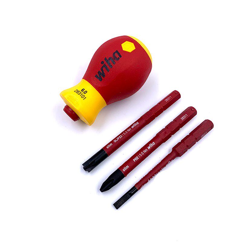 德国wiha41230电工绝缘短柄细杆G螺丝刀4件套十字一字米字批头