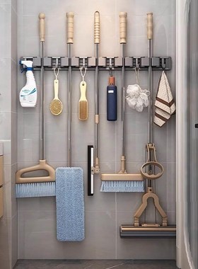 德国BORG拖把壁挂夹免打孔挂钩卫生间神器夹P收纳卡扣挂扫把固定