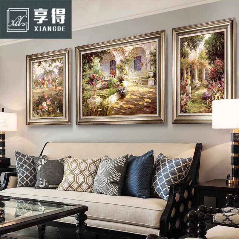 简欧客厅沙发背景墙装饰画三联画现代餐I厅挂画欧式美式壁画风景