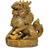 铜麒麟招财摆件一对风水书房卧室家D用客厅酒柜装 饰品办公室工艺