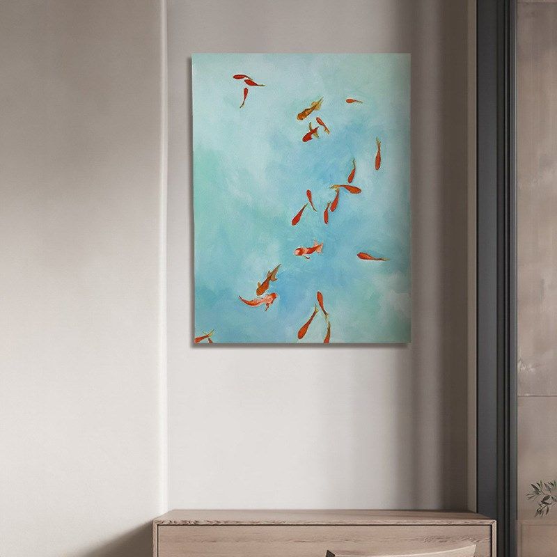 法式中国风客厅背景墙装r饰画新中式茶室餐厅小锦鲤挂画纯手绘油,家居饰品,现代装饰画,淘宝优惠券,粉丝福利购,淘宝优惠卷