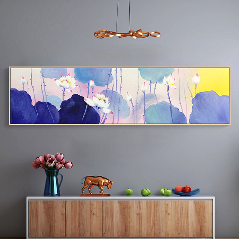 手绘荷花油画f客厅餐厅装饰画卧室床头新中式沙发挂画现代简约抽图片
