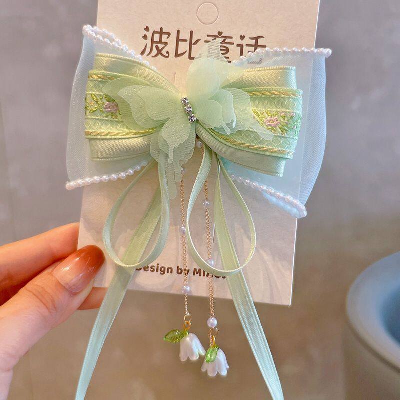 春款绿色系碎花儿童发饰立体对夹网红女童清新小花朵头饰品