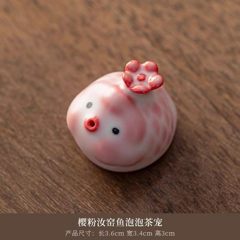 粉色猪油冻小兔子陶瓷茶宠可养把玩茶道送礼可爱摆件