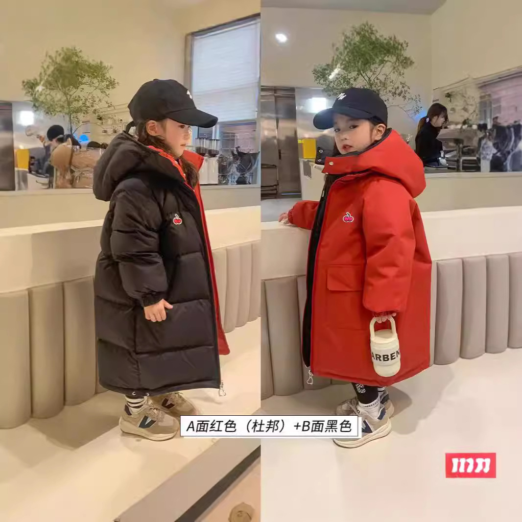 女童绒丝服冬装杜邦三防两面穿中长款百搭外套韩版功能潮中小童