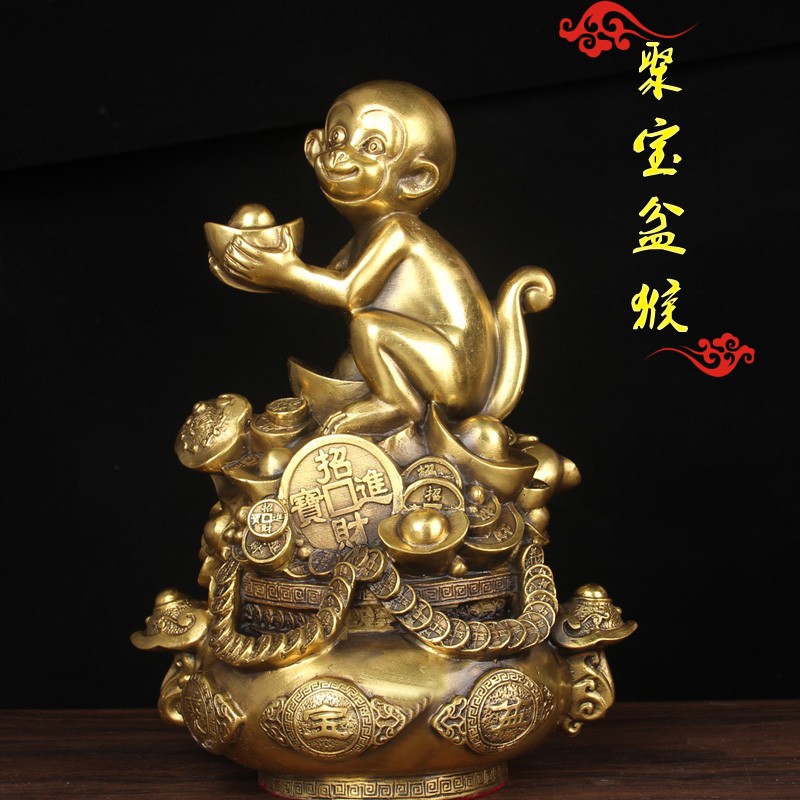 铜猴摆件 12生肖猴子摆件 铜聚宝盆猴摆件 一桶金R 元宝 猴子 摆