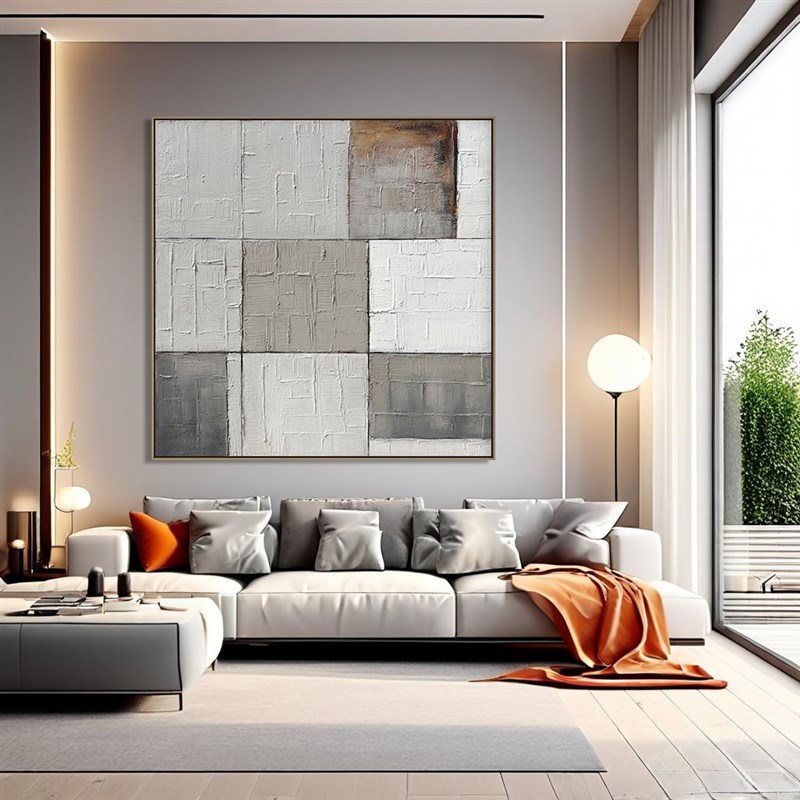 手绘客厅装饰画 现代简v约色块背景墙壁画餐厅高级感挂画图片