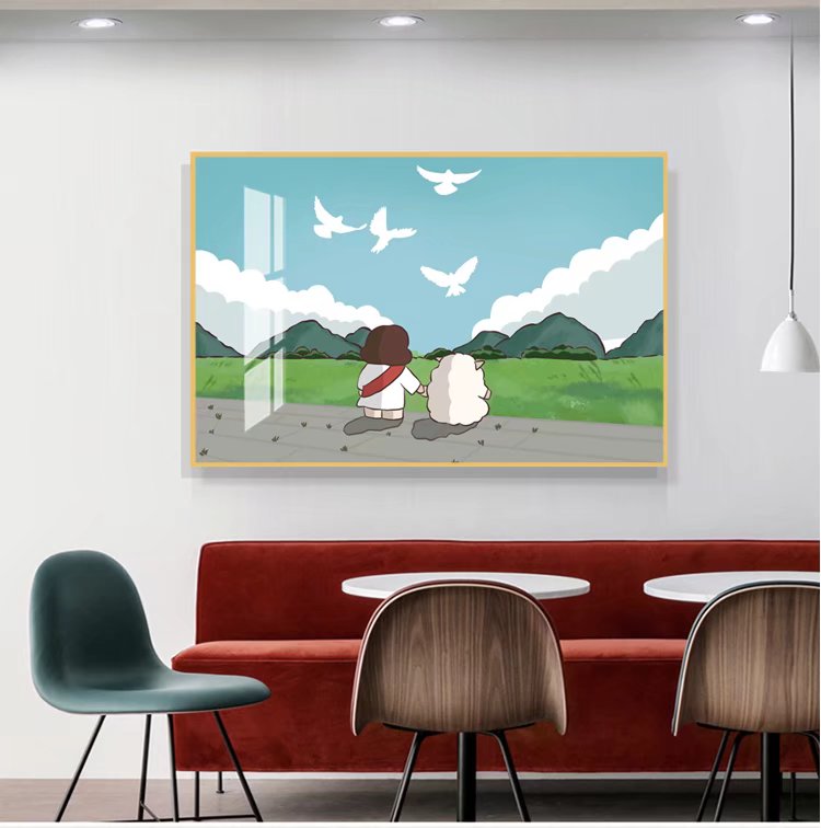 单张横版水晶玻璃面晶瓷画家v居餐厅客厅装饰画玄关过道走廊壁挂图片