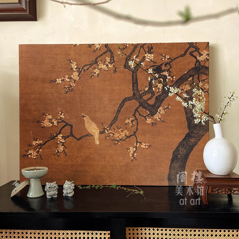 【绢丝】杏花双雉图中式中古艺术B装饰画日式书房茶楼酒店民宿背图片