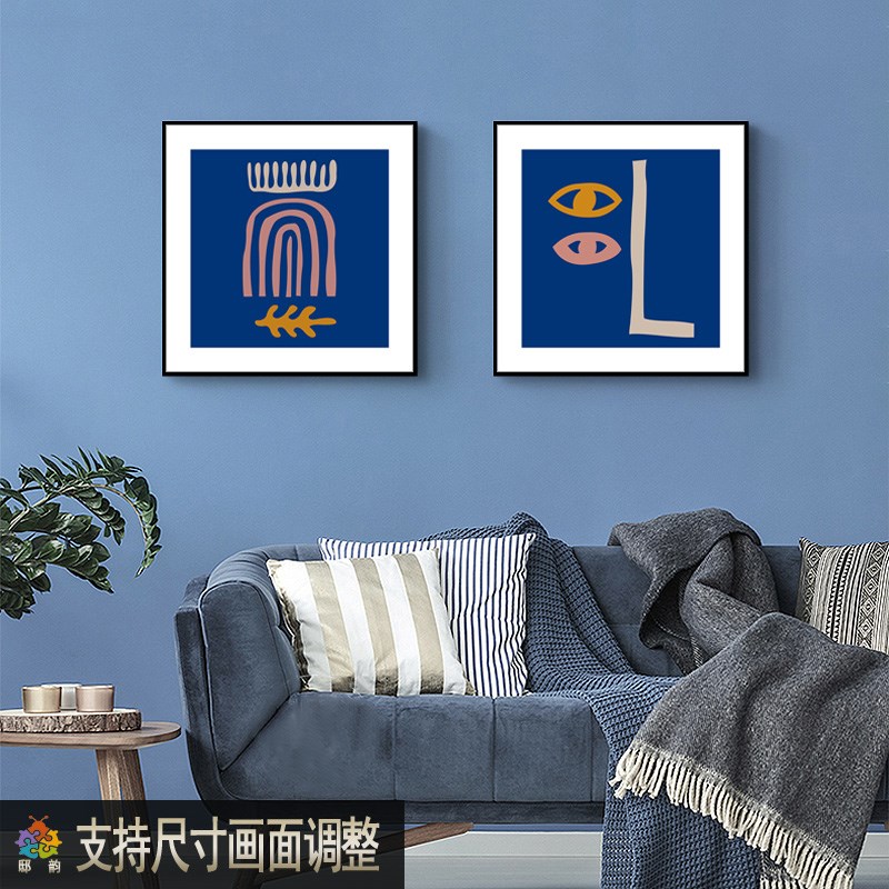 克莱因蓝正方形装饰画现代风客厅卧室床头墙画蓝色背景Z墙小众挂图片