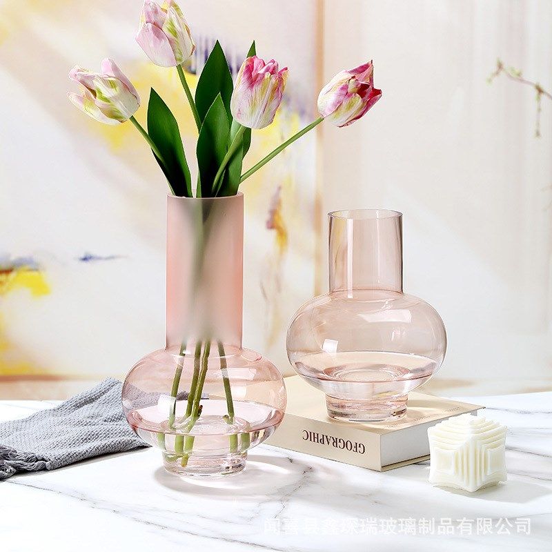 北欧现代蒙砂粉色玻璃花瓶餐桌客厅装F饰插花干花水养水培艺术摆,鲜花速递/花卉仿真/绿植园艺,花瓶,淘宝优惠券,粉丝福利购,淘宝优惠卷