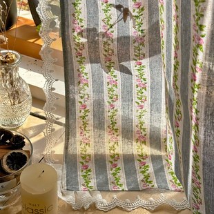 美式 田园风半遮i光棉麻印花w碎花窗帘宿舍出租房隔断半帘厨房小窗