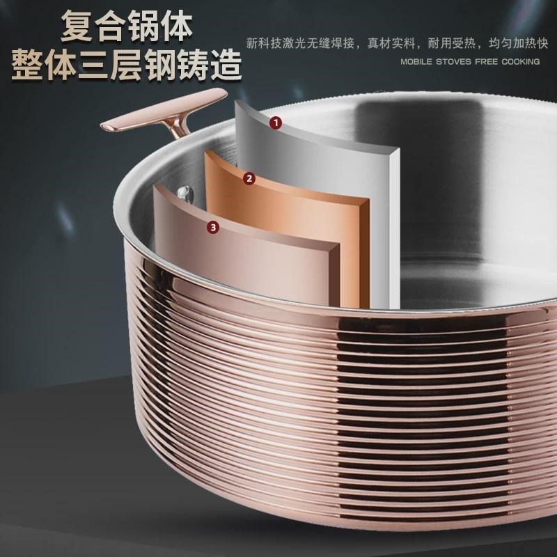 304不锈钢汤锅三n层钢双耳电磁炉火锅锅商用小火锅一人一锅