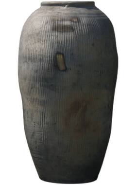 新品老式翁缸粗陶复古大r款落地景观园林花瓶花盆土罐黑色民俗别