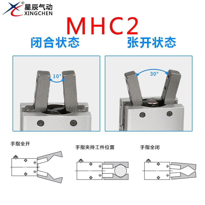 星辰气动滑台手指气缸MHL2/MHF2/HFY/MHDC2/HFT-10/16/20/25-D1/S