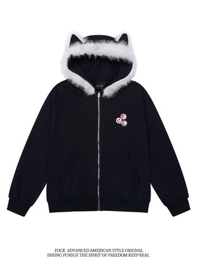 FOCK 原创新款秋冬可拆卸连帽宽松简约百搭开衫外套男女情侣上衣