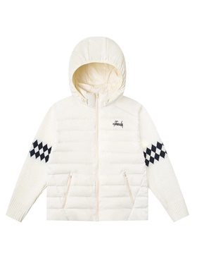 KINDD复古立领针织拼接轻便50白鸭绒排骨羽绒服冬款保暖情侣外套