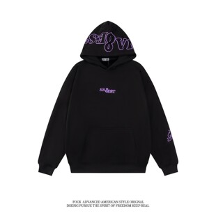 FOCK 复古美式重磅刺绣小火苗春秋冬款连帽卫衣男女宽松情侣外套