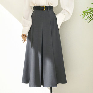 通勤韩版 高腰显瘦西装 2025春秋新款 半身裙女装 a字百褶伞裙 中长版