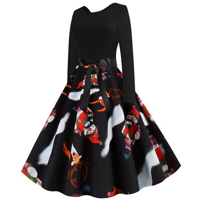 1145# Retro Hepburn style Christmas stitching lSong-sleeved