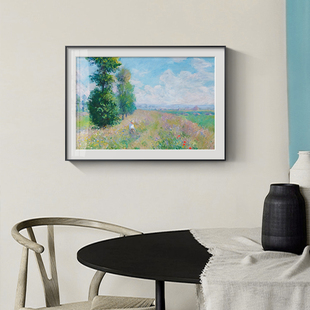 印象派莫奈抽象j风景装饰画饭厅玄关客厅背景墙壁画大气横幅挂画