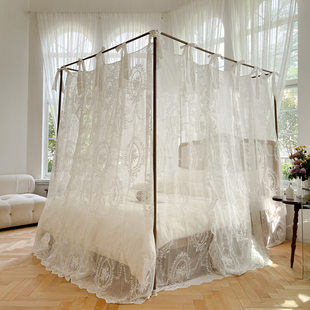 实木拴绳b高档法式浪漫蕾丝蚊帐三开门落地1.8m家用床Y幔公主少女