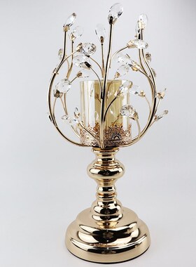 欧式蜡烛台水晶金属烛台摆件轻y奢华美式家用餐桌烛光晚餐道具浪