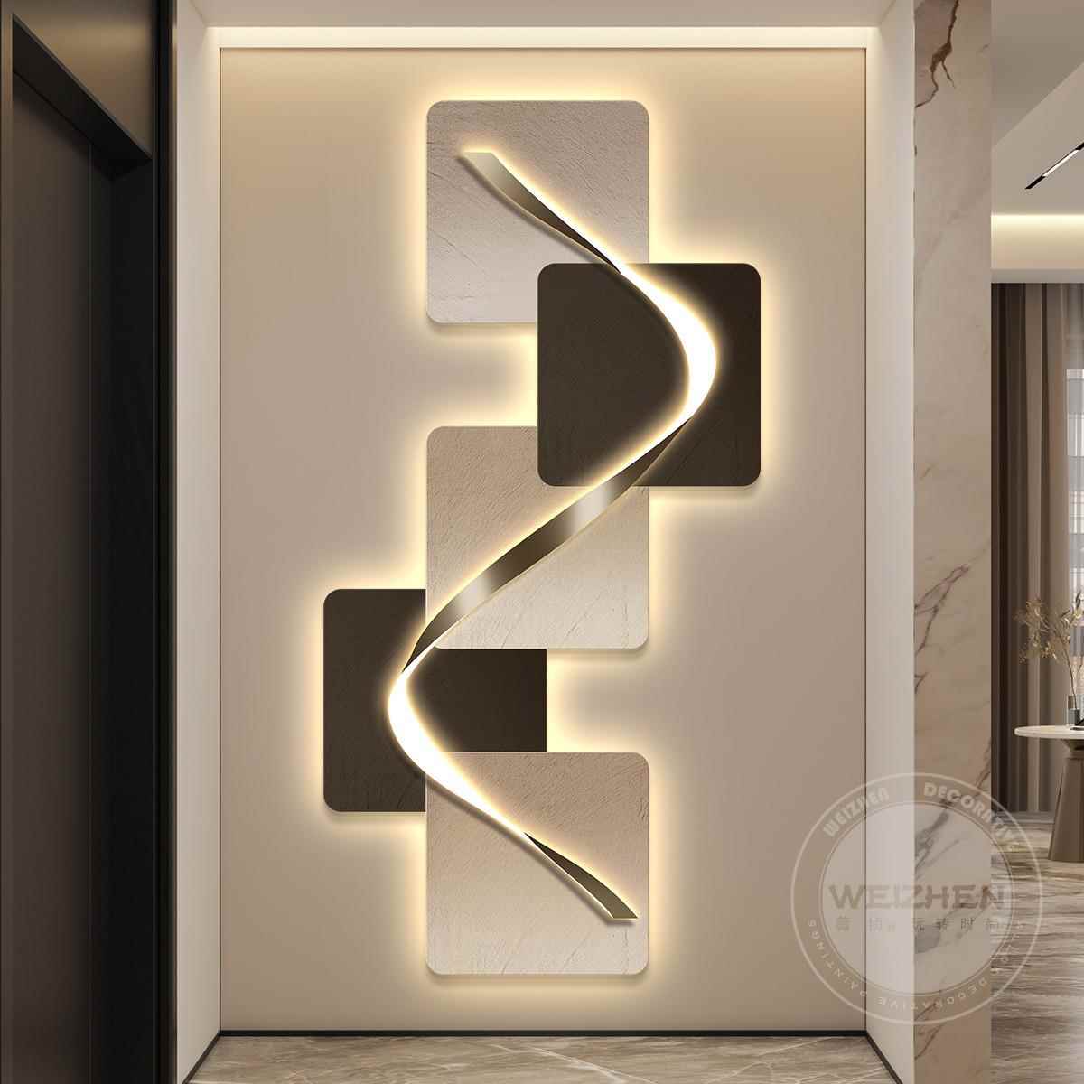 轻奢led带灯入户玄关q装饰画走廊过道挂画壁画简约现代高级感抽象