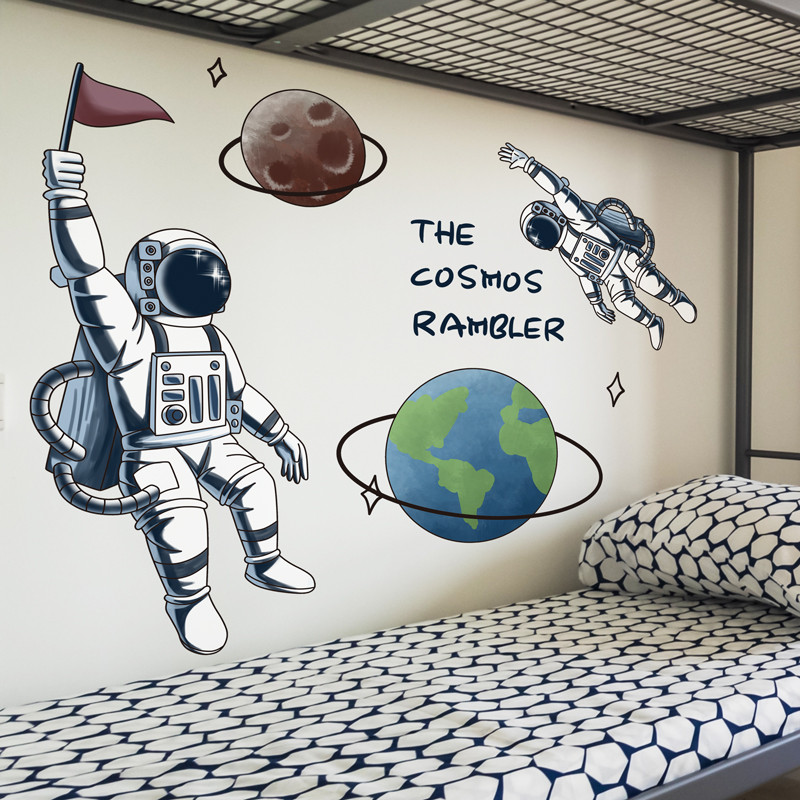 卡通太空主题装饰男孩房间布置卧室墙贴画创意个性墙上贴纸墙壁纸图片