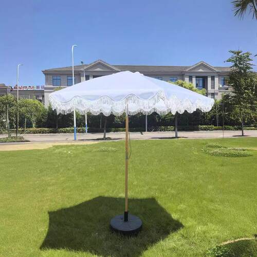 跨境拉新款2.5带流苏庭院M伞户HXQ-0205款外防晒绳实木杆沙滩遮阳