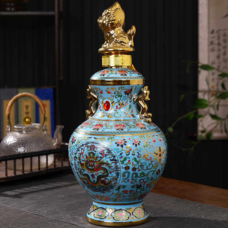 景德镇珐琅瓷陶瓷酒瓶5斤装仿古双耳密封空瓶子家用白酒坛带礼盒