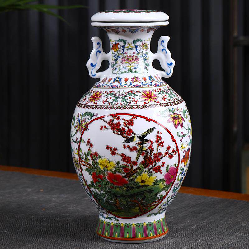 景德镇陶瓷酒瓶3斤装仿古花鸟密封白酒坛子 双耳三斤装家用空瓶子