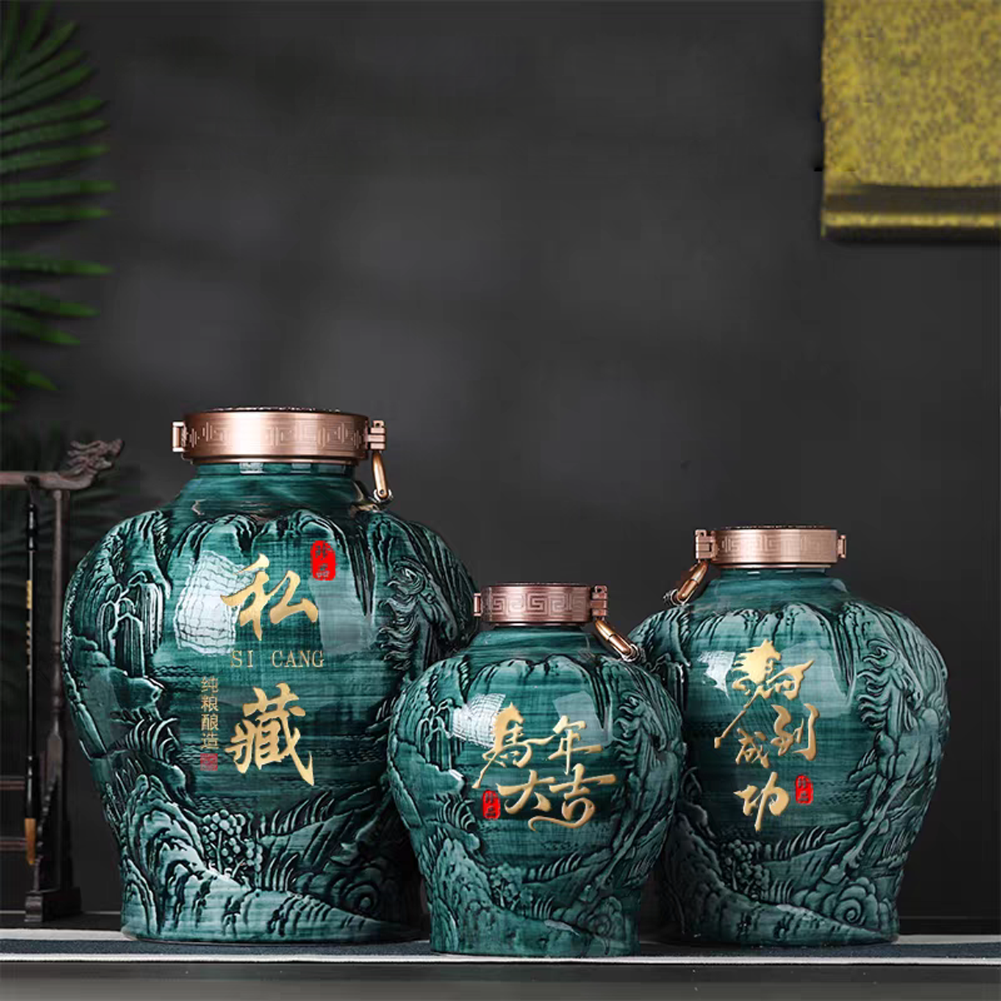 景德镇雕刻八骏图五十斤陶瓷泡酒瓶 5/10/20/50斤专业密封藏酒坛
