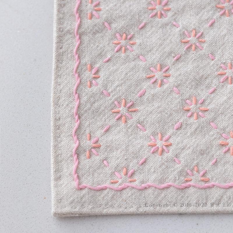 米字纹茶席刺绣材料包 棉麻生成布料配奥林巴斯刺子绣线 手工自绣