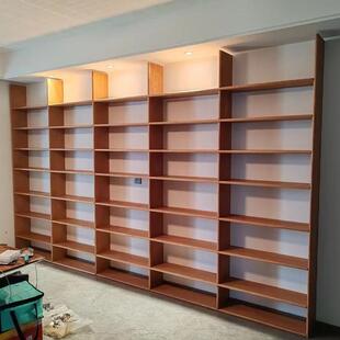 满墙实木书架定制原木无漆红橡木樱桃木组合柜一体靠墙置物架榆木