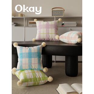 okay细线格纹简约客厅抱枕套沙发抱枕靠垫办公室腰枕套床头靠背垫