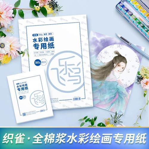 飞乐鸟织雀全棉浆水彩纸细纹中粗纹美术绘画专用纸珠光水彩颜料