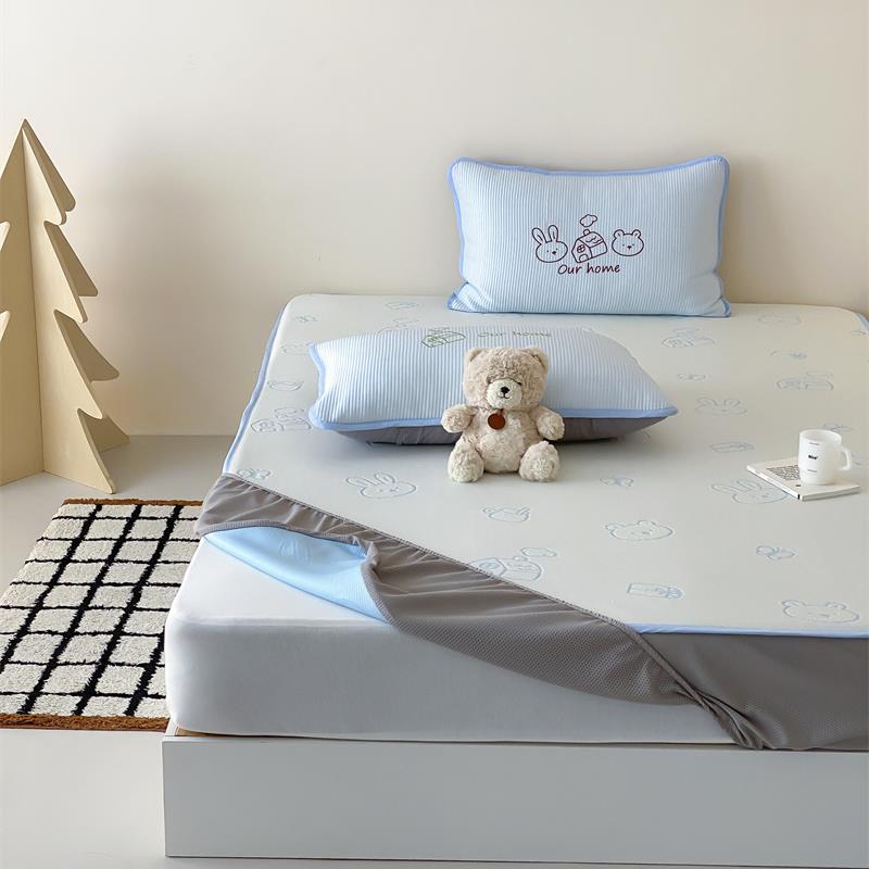 梨梦 少女心蓝兔兔冰丝凉席三件套夏季空调凉感软席子双人床笠款