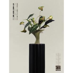 样品屋展示中心样板间几何花器桌面装 墨色林莽 中古艺术彷真花艺