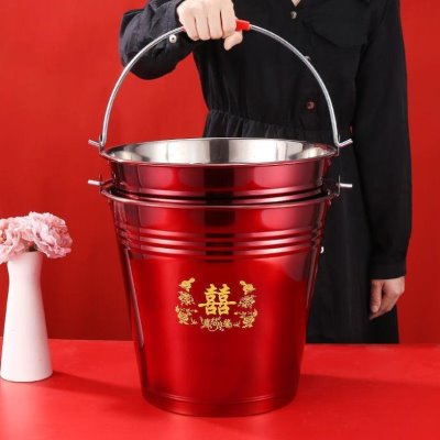 桶一对婚庆新娘桶子结婚不锈钢红桶红喜用的结婚孙子水桶陪嫁桶桶
