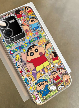 适用VIVOS1手机壳S5电镀银S6全包S7防摔S9时尚S10创意S12爆款S15男女pro卡通E活力版可爱T热销爆款涂鸦小新