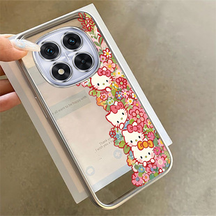 适用红米turbo3/4手机壳note12/13/14系列电镀银pro+5G全包Rpro防摔Tpro时尚R创意极速版网红ins高级花丛KT猫