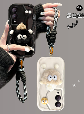 适用VIVOY33T手机壳Y12新款Y36/i/m/T/C/S全包防摔G2时尚Y37/m/pro毛绒Y300/GT/i公仔硅胶黑白奶油纹甜美风