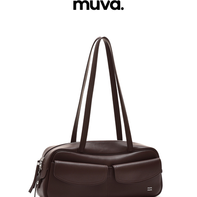 多口袋真皮大容量单肩包