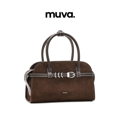 muva.秋冬高级感袢带斜挎包 牛皮绒通勤包日常手提包2025年新品